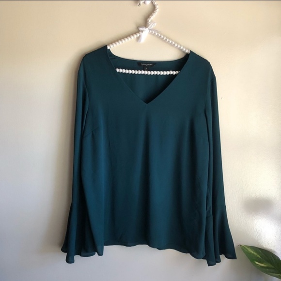 Banana Republic Factory Tops - Banana Republic Green Bell Long Sleeve Blouse Med